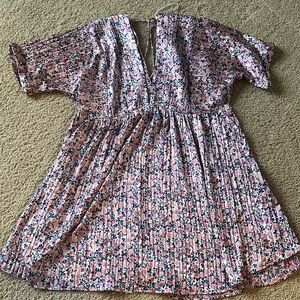 Floral Pink Dress with V-Neck lulus